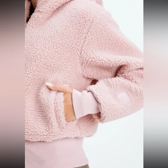 ๐ฉท Fabletics Summit Teddy Sherpa Hooded Jacket Coat Muted Mauve Pink XXL - Picture 3 of 12